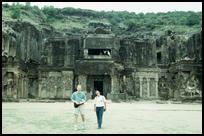 Ellora Caves, Ben and Leggy in front of Kailasa Cave